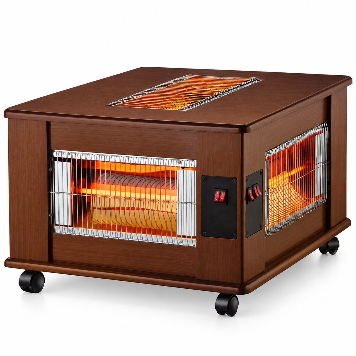 תנור חימום קוורץ Haloon בהספק 2400W בעיצוב דמוי עץ עם 5 גופי חימום וגלגלים – דגם H-60001