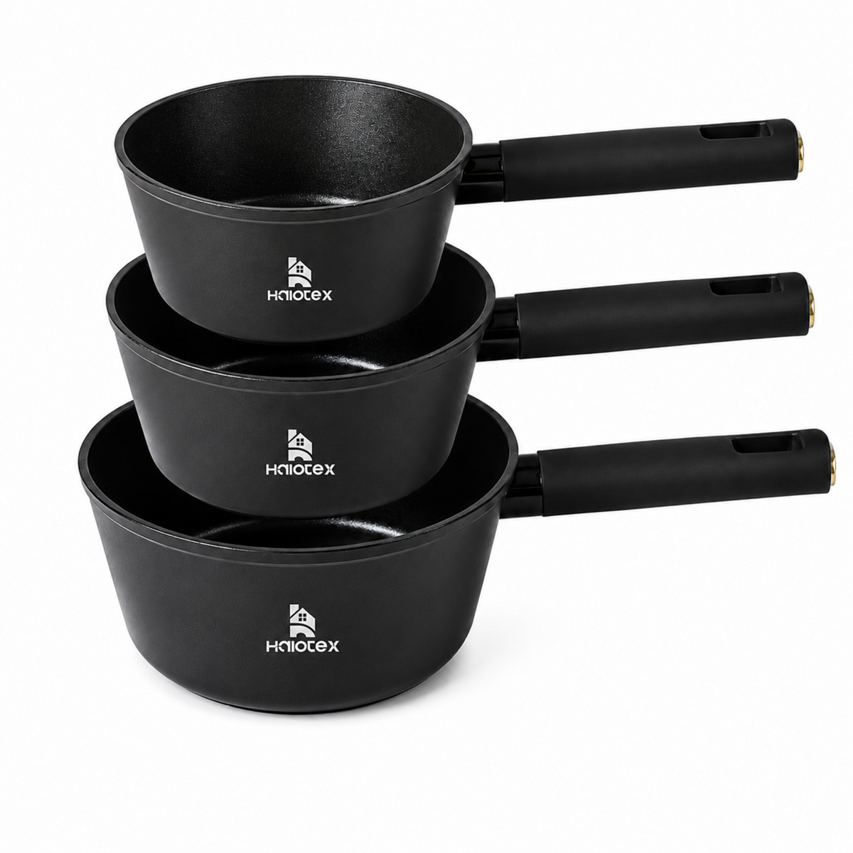 סט 3 קלחות Halotex מאלומיניום עם ציפוי Non-Stick, בגדלים 16, 18 ו-20 ס"מ.
