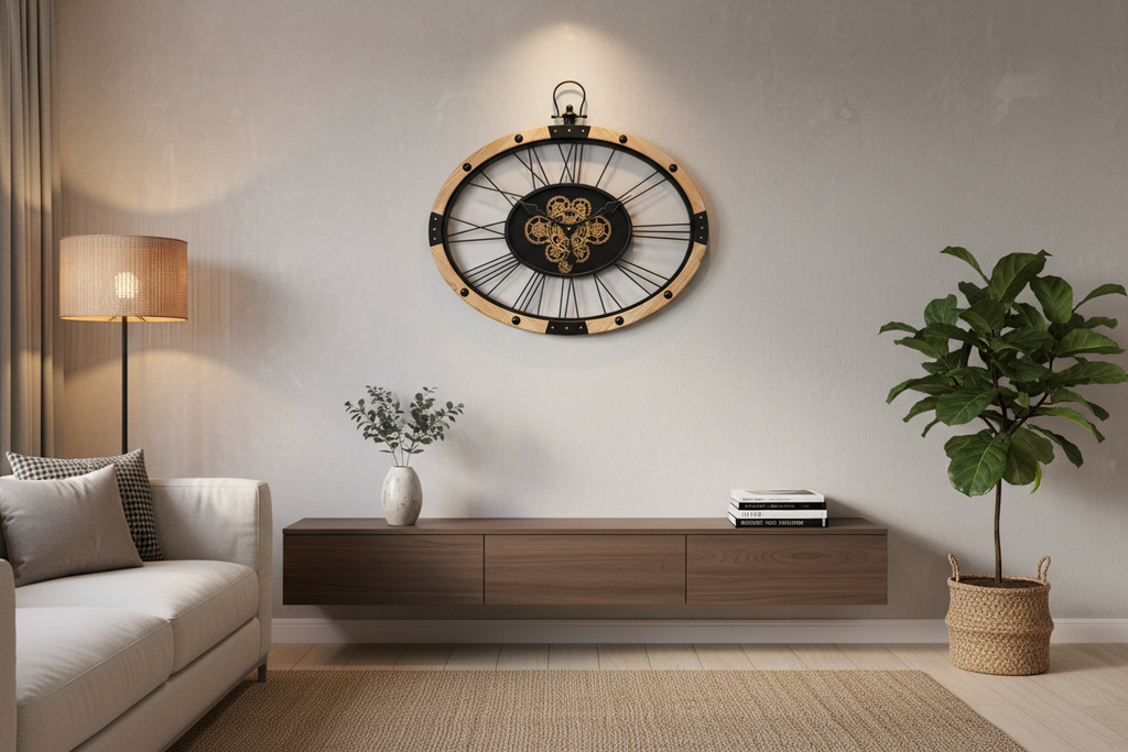 ساعة حائط ديكورية بيضاوية بتروس – 68×50 سم