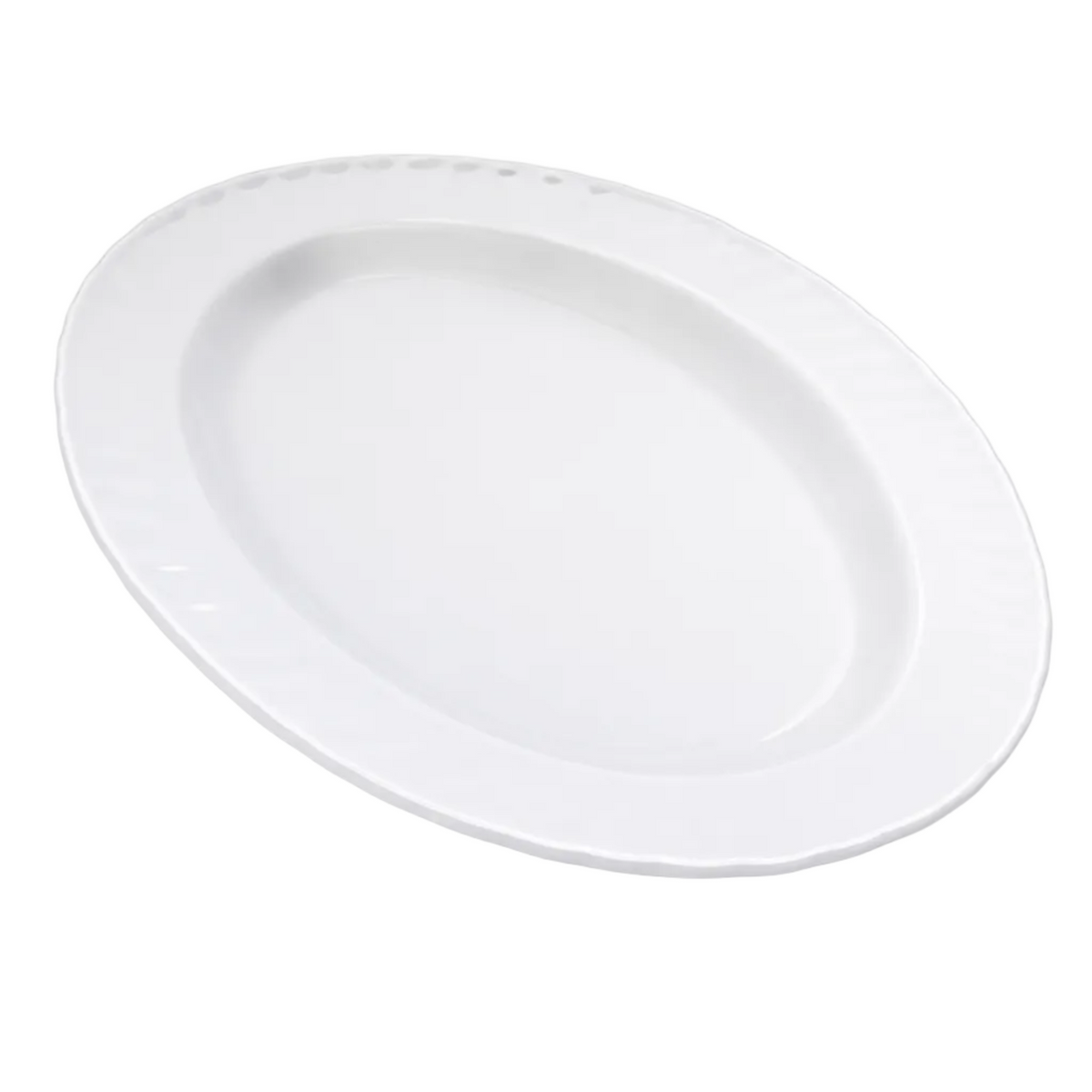 מגש הגשה אובלי לבן עשוי פורצלן Bone China בגודל 29×22 ס"מ.