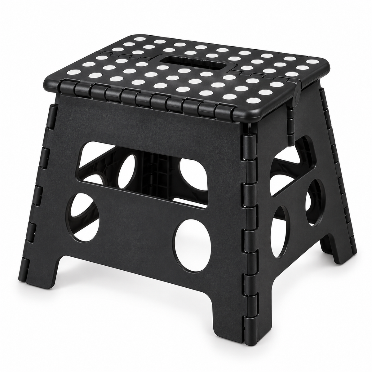 שרפרף פלסטיק מתקפל שחור עם משטח ישיבה מחורר – Halotex, דגם TG59320